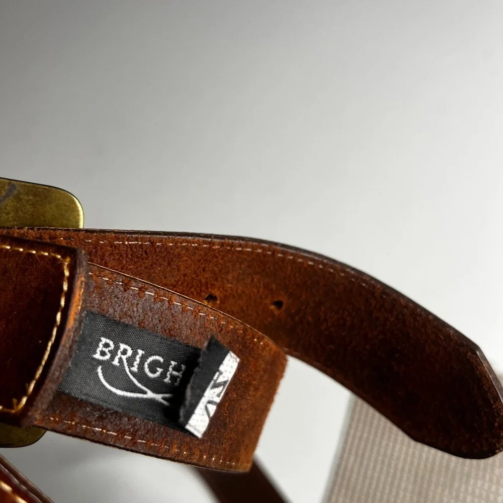 Brighton Brown Leather Belt 36 B20498 Ornate Brass Filigree Heart Buckle Mens